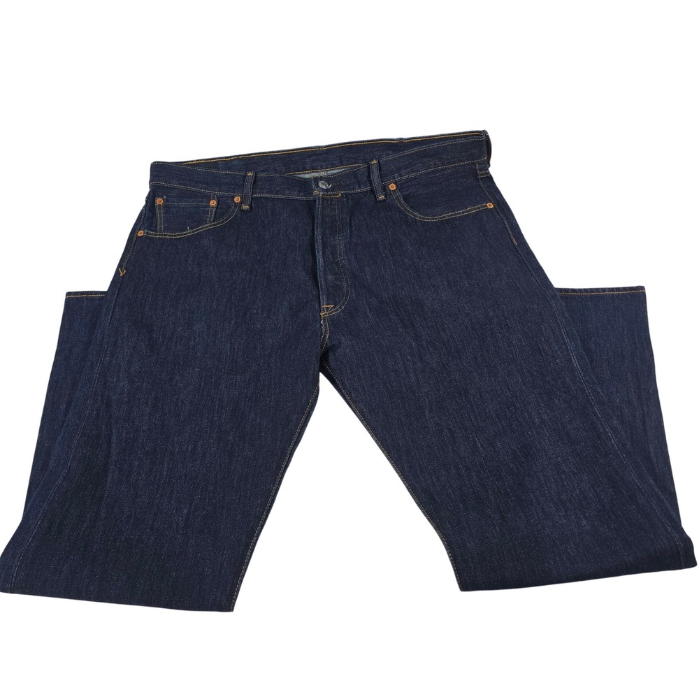 Levis‎ 501 Original Fit Jeans Mens 42x32 Dark Indigo Blue Button Fly Denim Pants